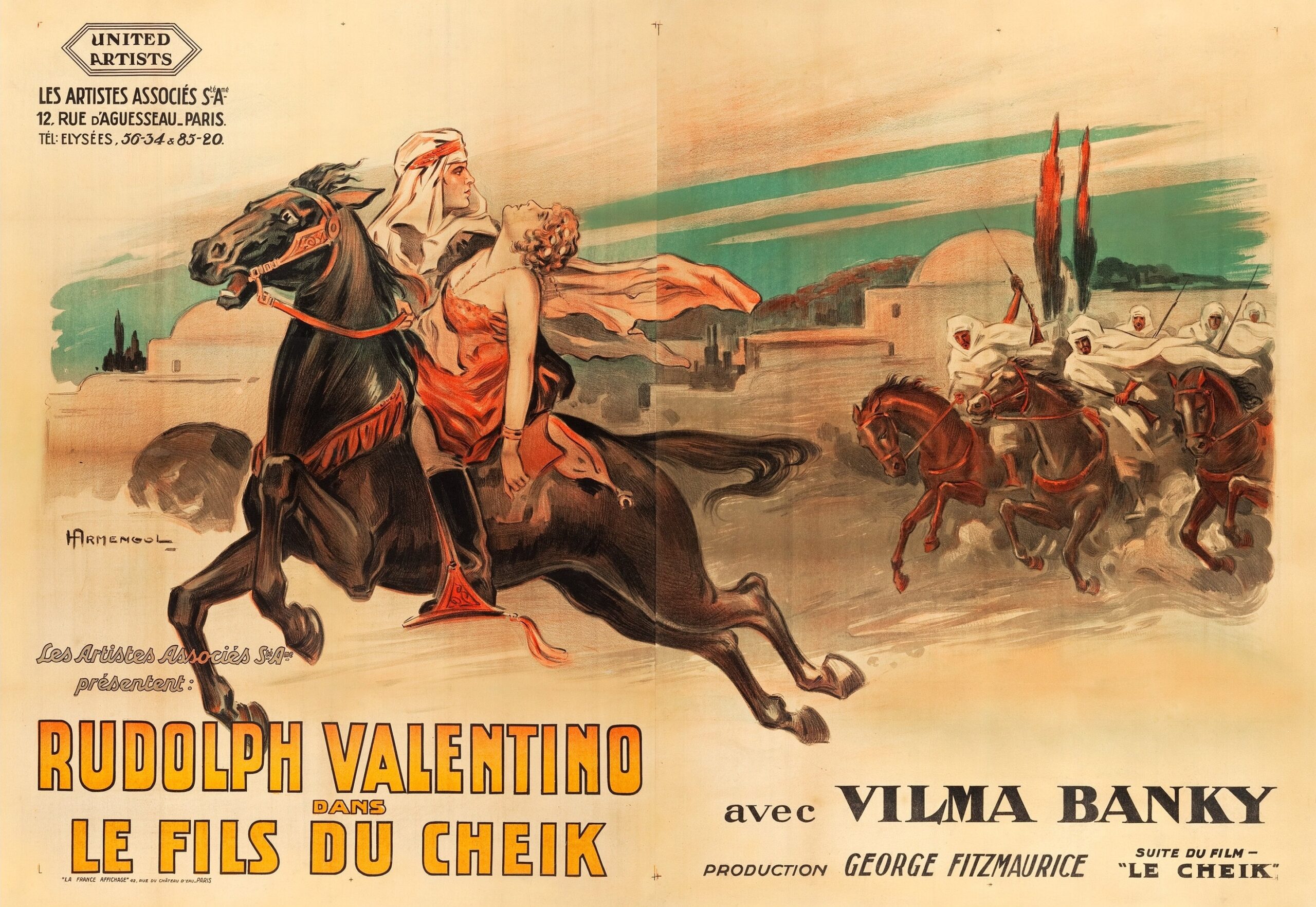 Rudolph Valentino in The Sheik aka Le Fils du cheik (1926) French double grande poster